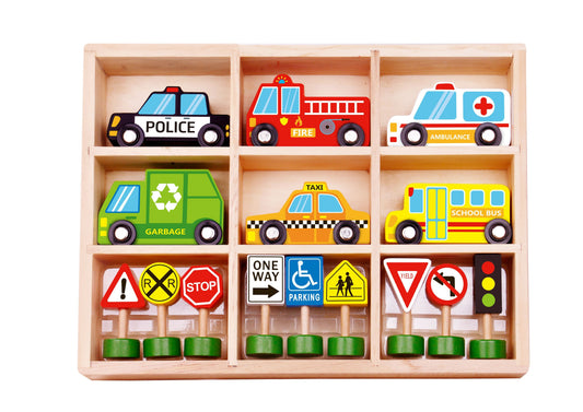 Wooden Transportation & Street Signs Set